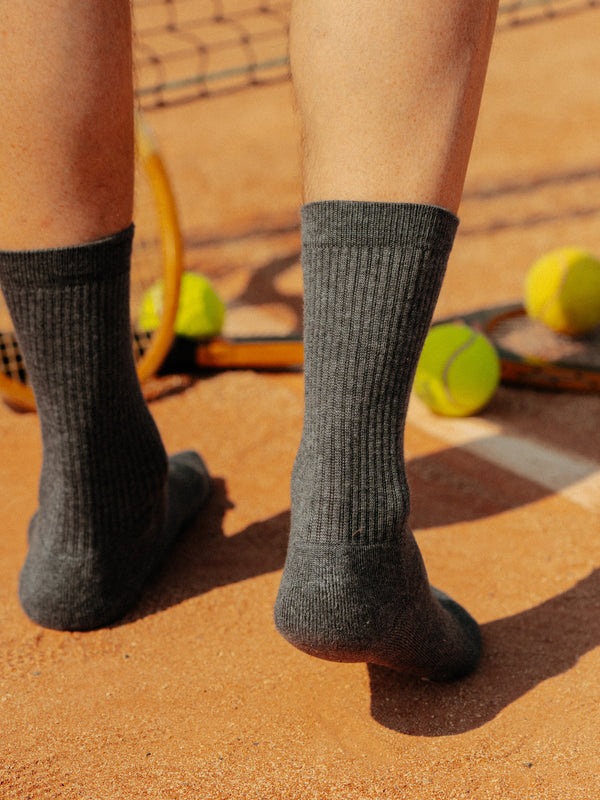 Pétrone chaussettes de tennis coton bio ecocell écru rayé marine homme