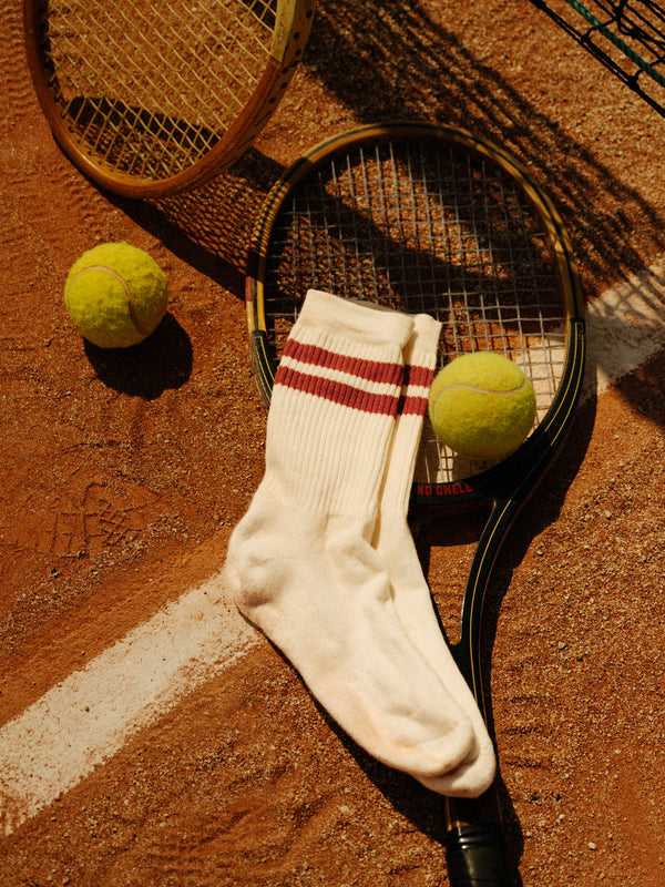Pétrone chaussettes de tennis coton bio ecocell écru rayé marine homme
