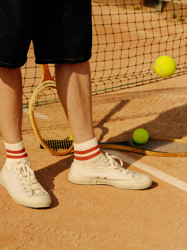 Pétrone chaussettes de tennis coton bio ecocell écru rayé rouille homme