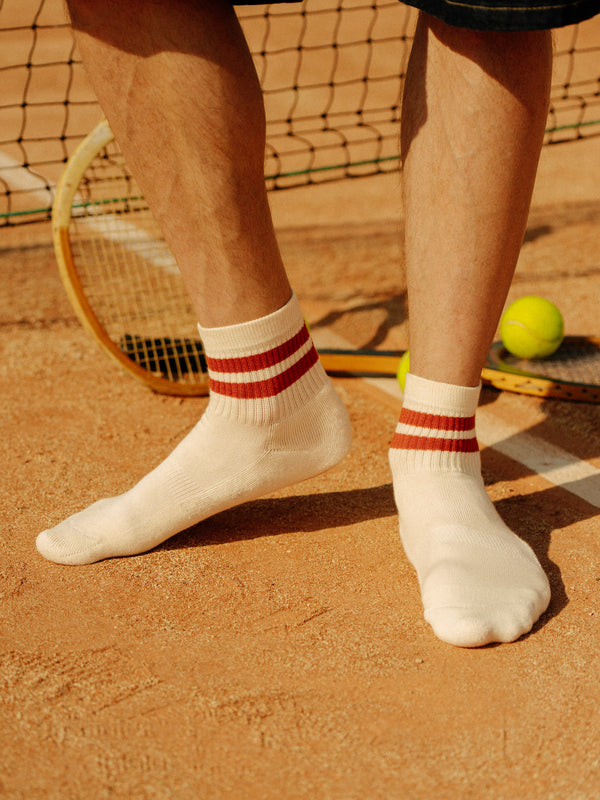 Pétrone chaussettes de tennis coton bio ecocell écru rayé rouille homme