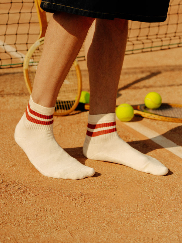 Pétrone chaussettes de tennis coton bio ecocell écru rayé rouille homme