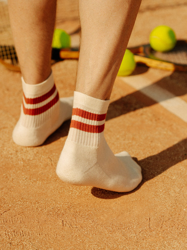 Pétrone chaussettes de tennis coton bio ecocell écru rayé rouille homme