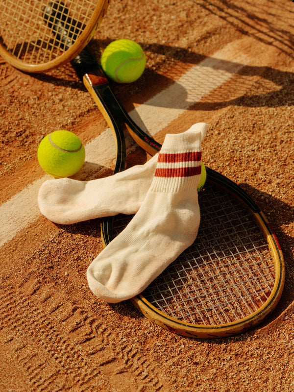 Pétrone chaussettes de tennis coton bio ecocell écru rayé rouille homme