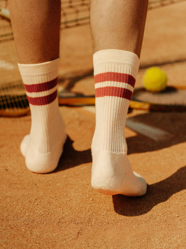 Pétrone chaussettes de tennis coton bio ecocell écru rayé marine homme