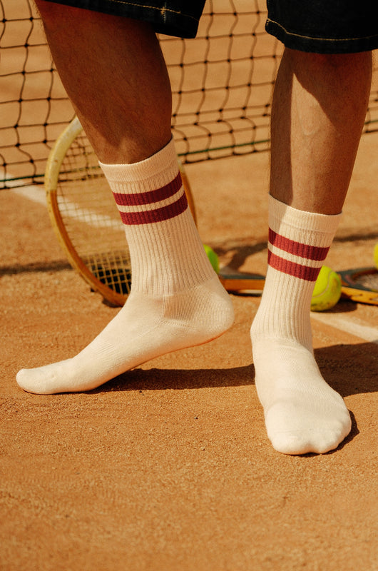 Pétrone chaussettes de tennis coton bio ecocell rayé écru rouille homme