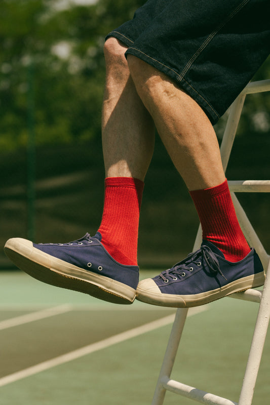 Pétrone chaussettes de tennis coton bio ecocell écru rayé marine homme