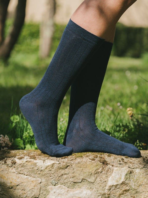 Pétrone chaussettes lin coton bleu marine femme