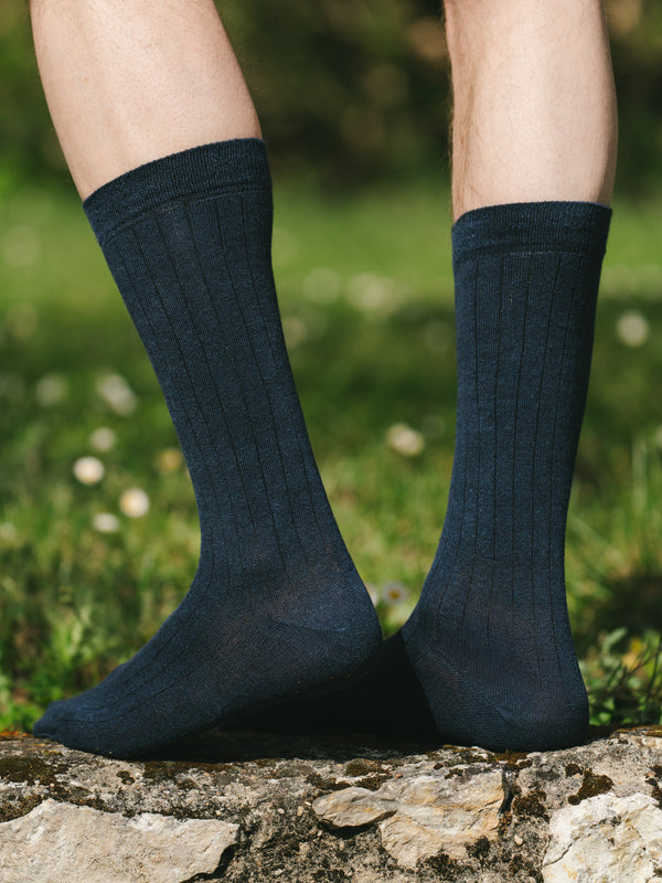 Pétrone chaussettes lin coton bleu marine homme