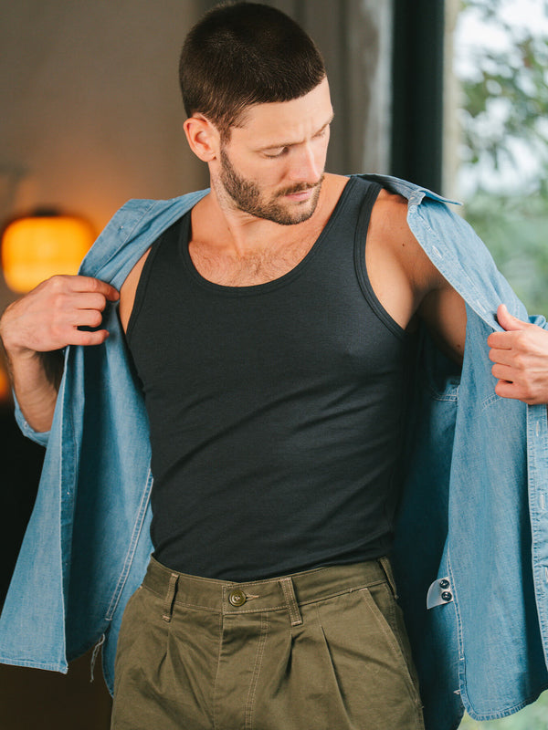 Pétrone débardeur marcel coton biologique tencel lyocell bleu marine homme