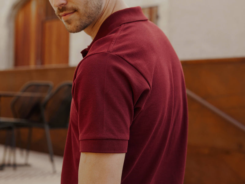 Pétrone Polo manches courtes Tencel coton bio bordeaux homme