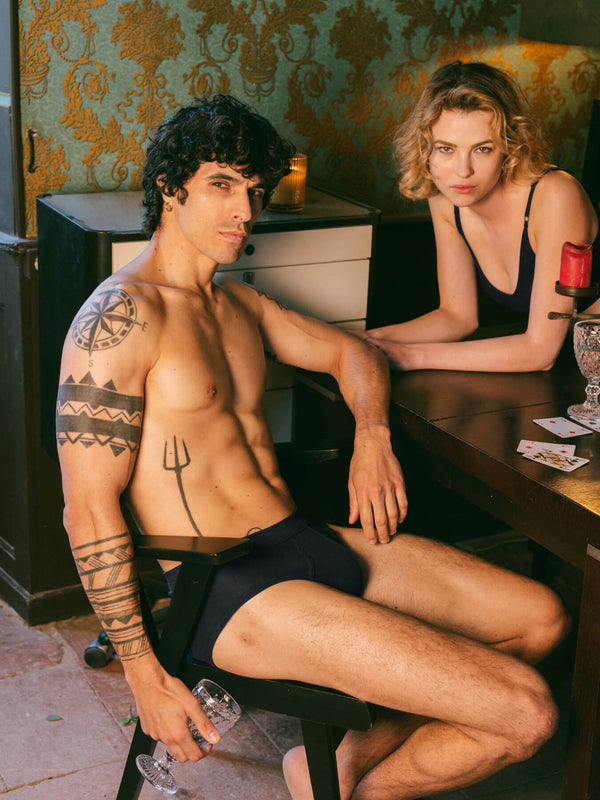 Pétrone slip côtelé homme confortable coton biologique tencel lyocell bleu marine