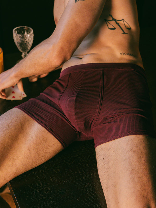 Pétrone boxer côtelé homme confortable coton biologique tencel lyocell bordeaux foncér