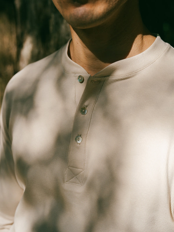 Pétrone henley côtelé homme manches longues confortable coton biologique tencel lyocell beige