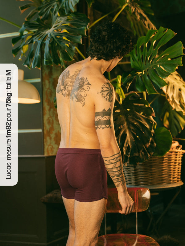 Pétrone boxer côtelé homme confortable coton biologique tencel lyocell bordeaux foncér