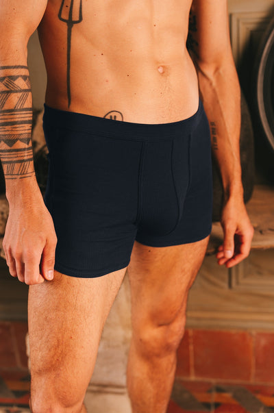 Pétrone boxer côtelé homme confortable coton biologique tencel lyocell bleu marine