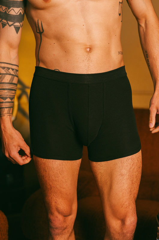 Pétrone boxer côtelé homme confortable coton biologique tencel lyocell noir