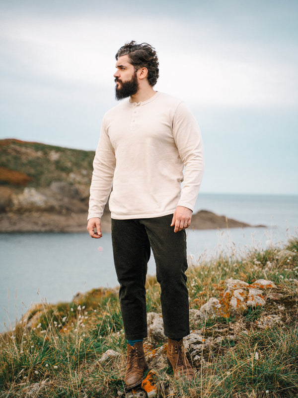 Pétrone Henley cormac manches longues coton bio beige homme