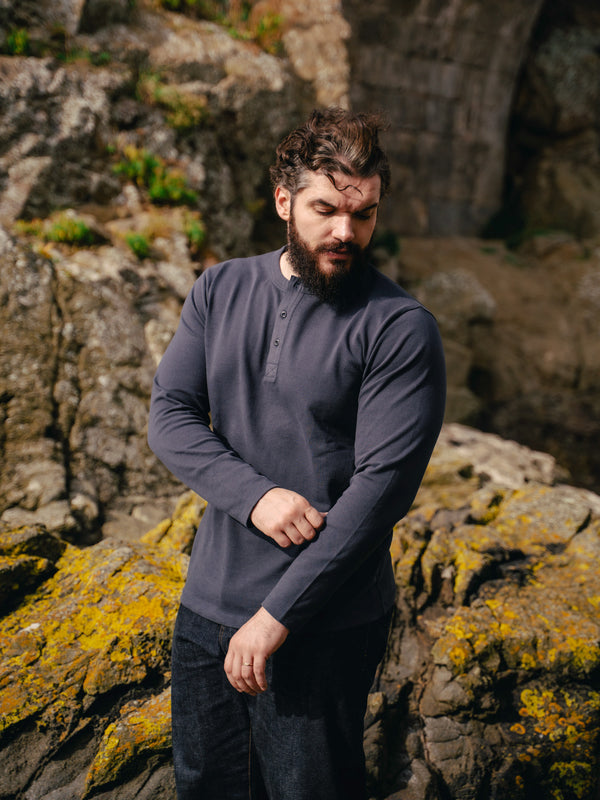 Pétrone Henley cormac manches longues coton bio bleu marine homme