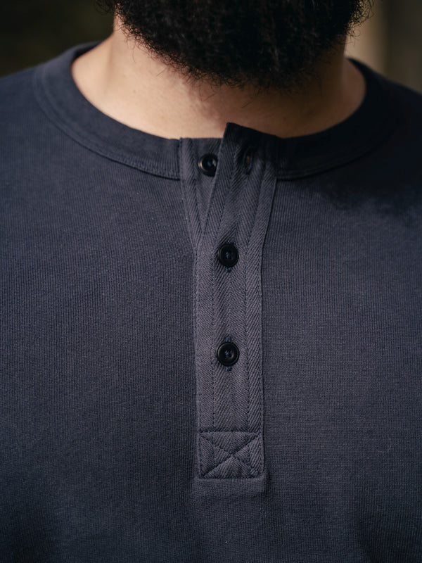 Pétrone Henley cormac manches longues coton bio bleu marine homme