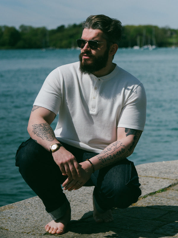 Pétrone Henley cormac manches courtes coton bio Tencel blanc crème homme