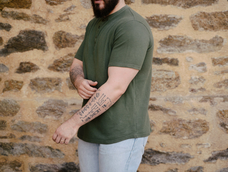 Pétrone Henley cormac manches courtes coton bio Tencel vert kaki homme