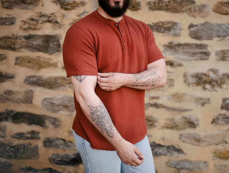 Pétrone Henley cormac manches courtes coton bio Tencel terracotta homme