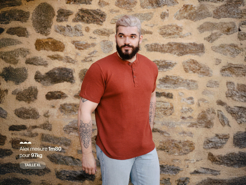 Pétrone Henley cormac manches courtes coton bio Tencel terracotta homme