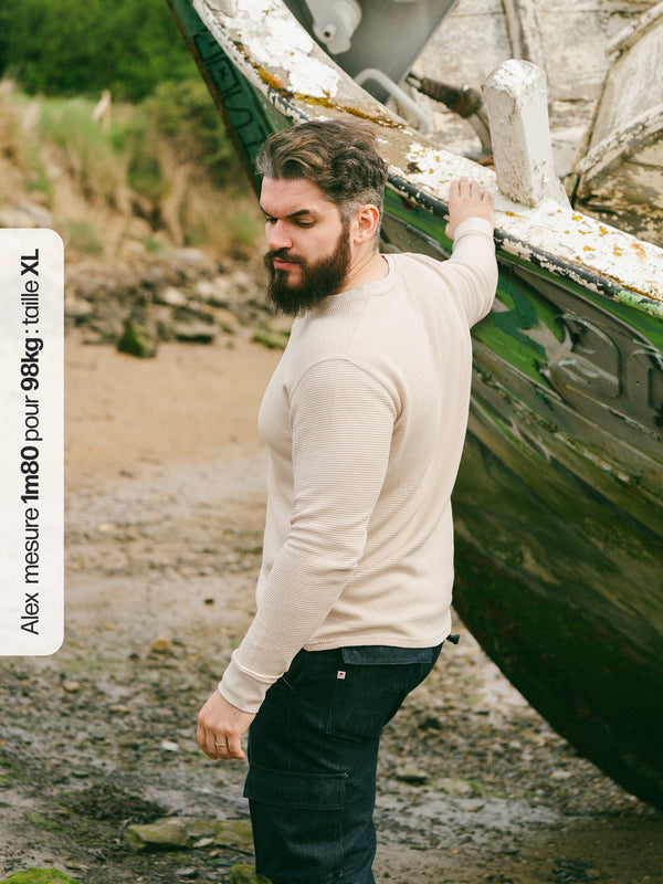 Pétrone Henley cormac manches longues coton bio Tencel beige homme