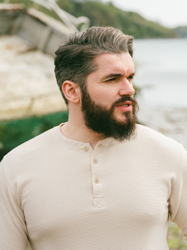 Pétrone Henley cormac manches longues coton bio Tencel beige homme
