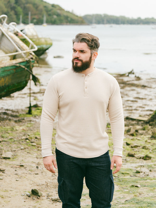 Pétrone Henley cormac manches longues coton bio Tencel beige homme