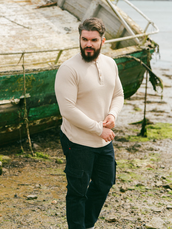 Pétrone Henley cormac manches longues coton bio Tencel beige homme