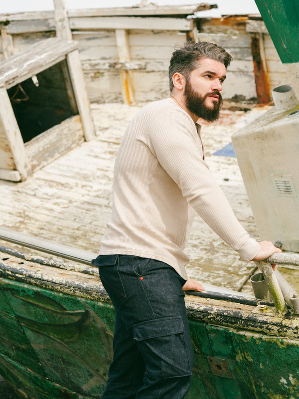 Pétrone Henley cormac manches longues coton bio Tencel beige homme