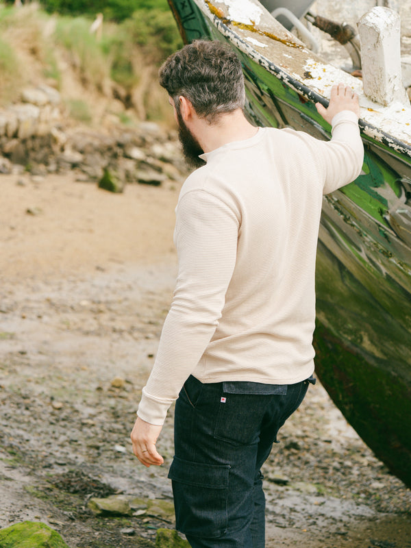 Pétrone Henley cormac manches longues coton bio Tencel beige homme