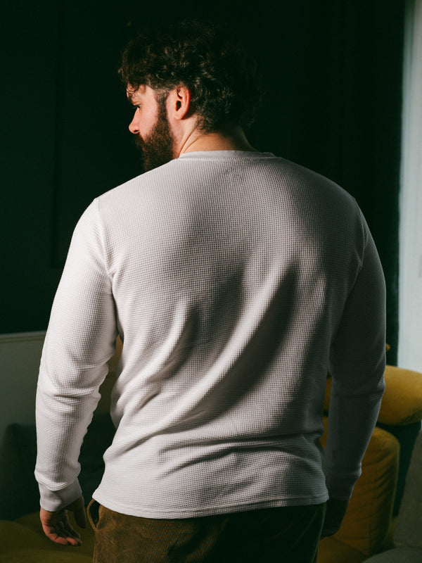 Pétrone Henley cormac manches longues coton bio Tencel blanc crème homme