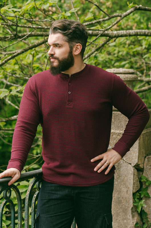 Pétrone Henley cormac manches longues coton bio Tencel bordeaux homme
