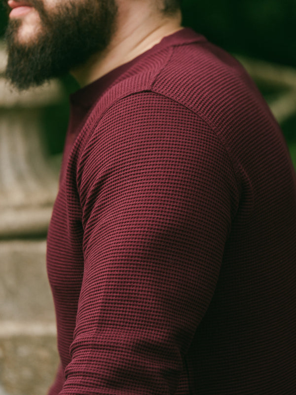 Pétrone Henley cormac manches longues coton bio Tencel bordeaux foncé homme