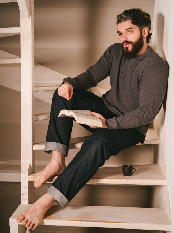 Pétrone Henley cormac manches longues coton bio Tencel gris moyen homme