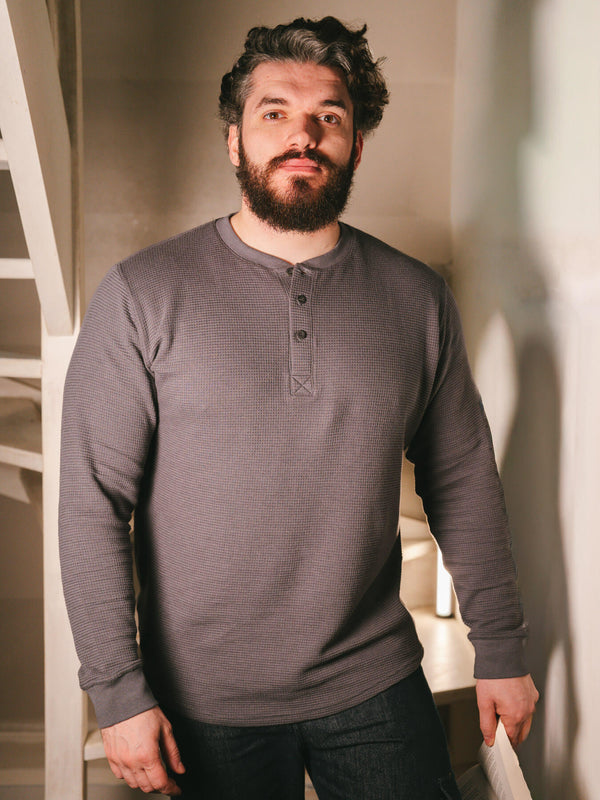 Pétrone Henley cormac manches longues coton bio Tencel gris moyen homme
