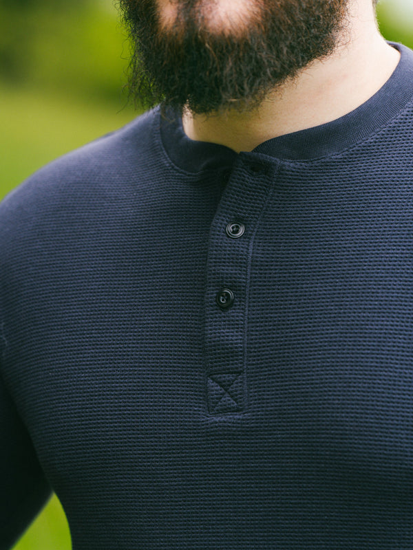 Pétrone Henley cormac manches longues coton bio Tencel bleu marine homme