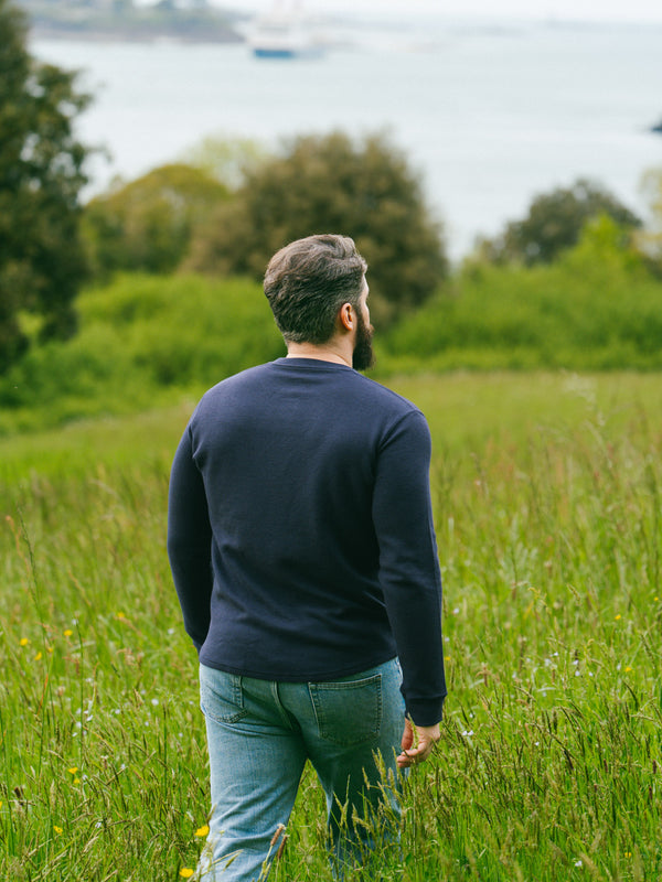 Pétrone Henley cormac manches longues coton bio Tencel bleu marine homme