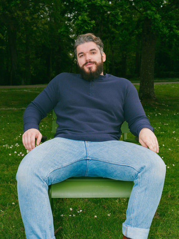 Pétrone Henley cormac manches longues coton bio Tencel bleu marine homme