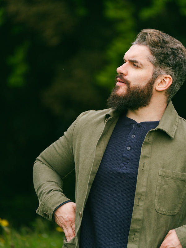 Pétrone Henley cormac manches longues coton bio Tencel bleu marine homme