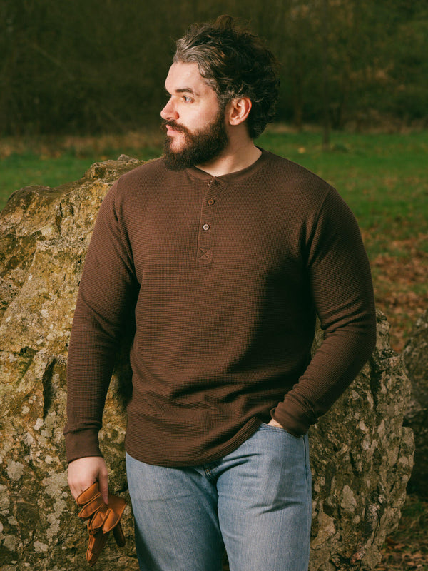 Pétrone Henley cormac manches longues coton bio Tencel marron homme