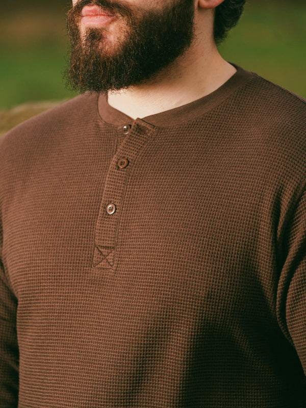 Pétrone Henley cormac manches longues coton bio Tencel marron homme