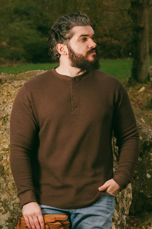 Pétrone Henley cormac manches longues coton bio Tencel marron homme