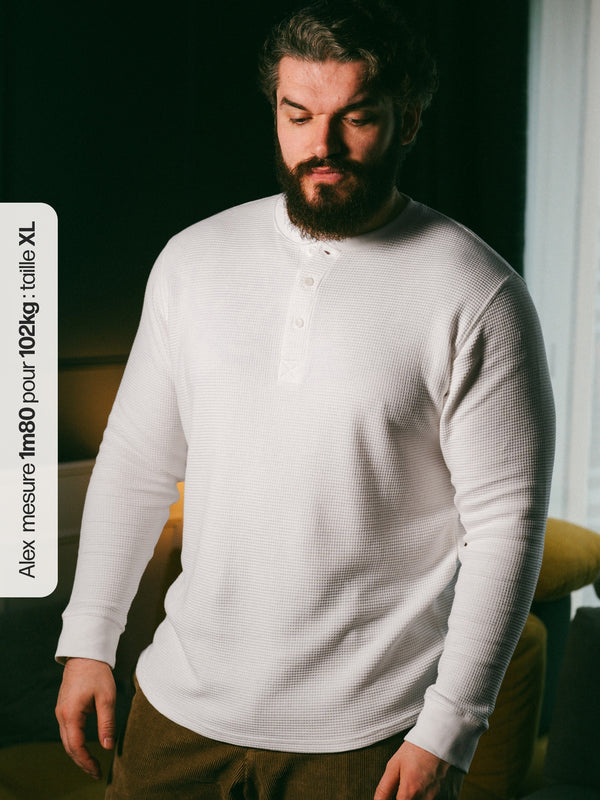 Pétrone Henley cormac manches longues coton bio Tencel blanc crème homme