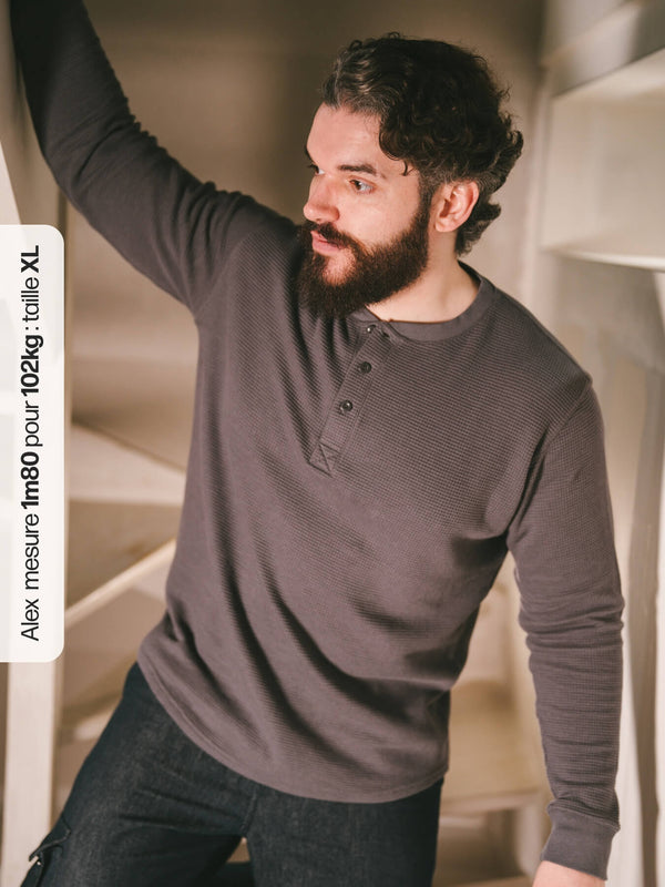 Pétrone Henley cormac manches longues coton bio Tencel gris moyen homme