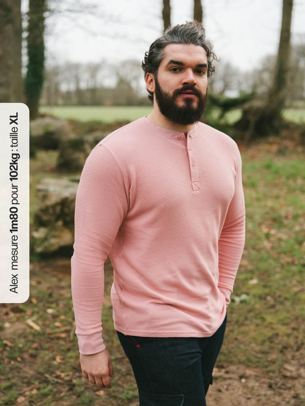 Pétrone Henley cormac manches longues coton bio Tencel rose homme