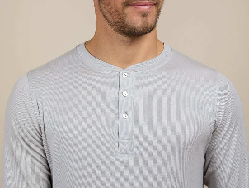 Pétrone Henley manches longues laine mérinos Tencel Gris Clair homme