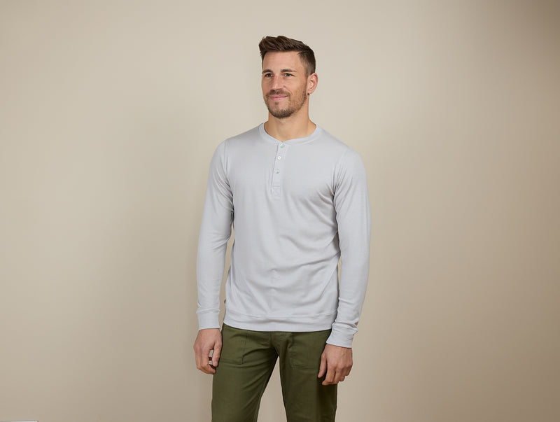 Pétrone Henley manches longues laine mérinos Tencel Gris Clair homme